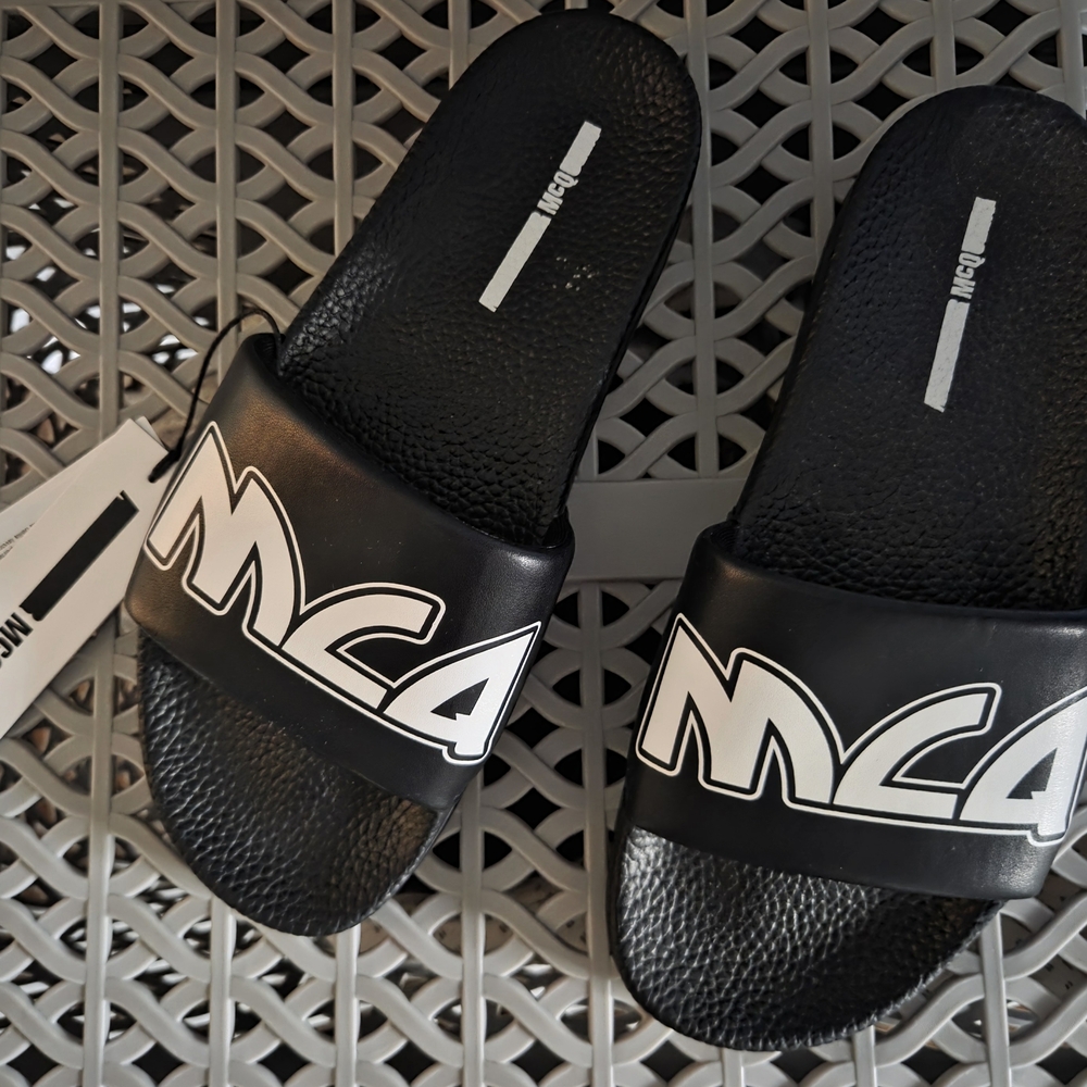 McQ by Alexander McQueen Black Slides with White Logo